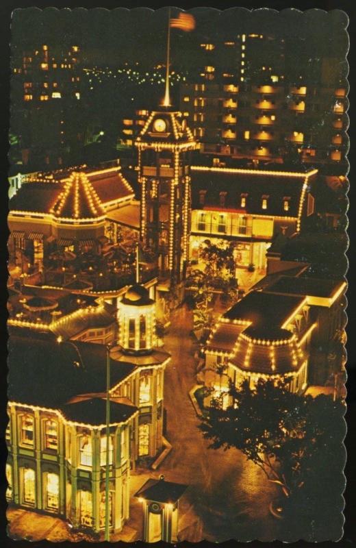 Hawaii King's Alley Waikiki Night Scene Bishop Museum Heritage Theatre Postcard