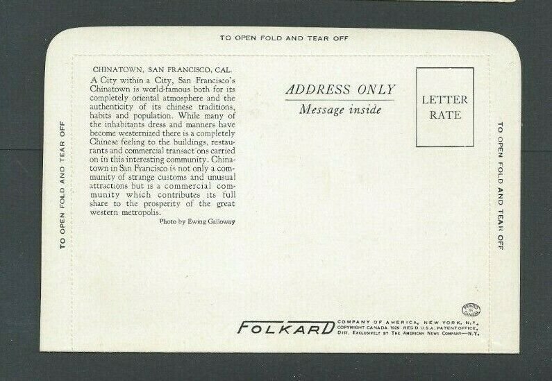 Ca 1930 San Francisco CA China Town On Illustrated Letter Card W/Data-----