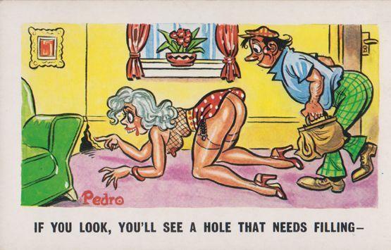 Mouse Trap Hole Plumber Engineer with Sexy Lady 1970s Comic Humour Postcard