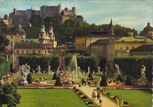 Austria Salzburg Mirabell Garden with Cathedral and Fortress