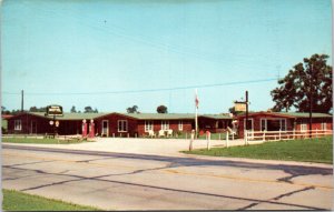 Postcard IL Rockford - Rustic Motel and Restaurant - old gas pumps