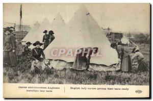 Postcard Old Army Ladies English ambulance installing their tent