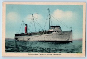 Port Arthur Ontario Canada Postcard SS Assiniboia Steamer Ship 1936 Vintage