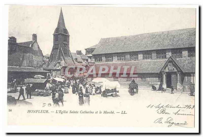 Honfleur Postcard Old l & # 39eglise St. Catherine and the market (reproduction)