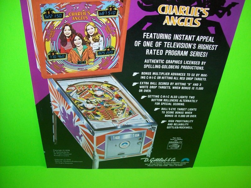 Charlies Angels Pinball Flyer Original Rare One Sided Version Game Art Retro