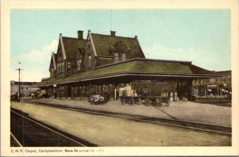 Postcard C.N.R. Railroad Depot in Campbellton, New Brunswick, Canada