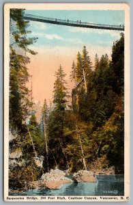 Postcard Vancouver BC c1920s Suspension Bridge Capilano Canyon 190 Feet High