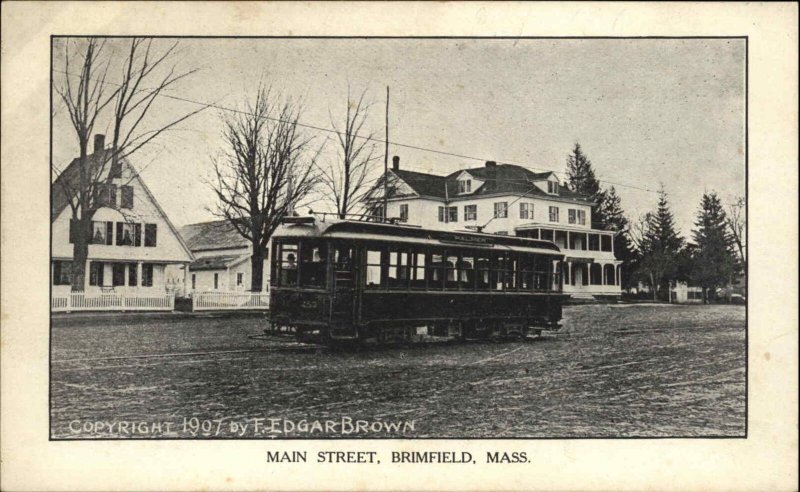 Brimfield MA Main St. Trolley Car c1910 Postcard 