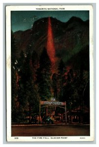 Vintage 1940's Postcard Fire Fall Glacier Point Yosemite National Park CA