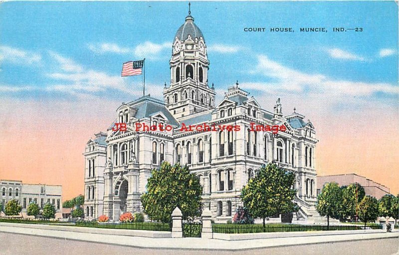 7 Linen Postcards, Muncie IN, Various Scenes, Hotel-Masonic Temple-Court House