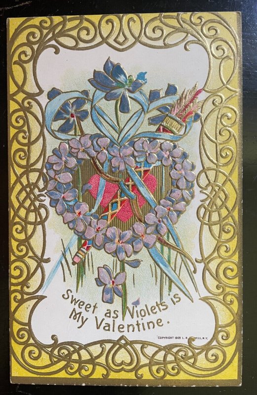 Vintage Victorian Postcard 1910 Sweet as Violets is My Valentine - Violet Heart