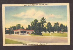 FULTON ARKANSAS COX TOURIST COURT MOTEL VINTAGE LINEN ADVERTISING POSTCARD