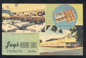 DALLAS TEXAS JAY'S MARINE GRILL RESTAURANT VINTAGE LINEN ADVERTISING POSTCARD