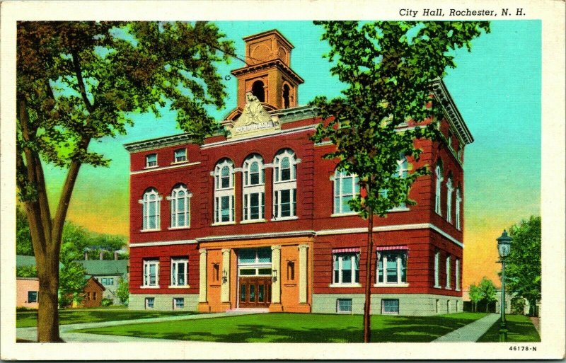 City Hall Rochester New Hampshire NH UNP Linen Postcard Unused