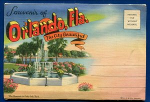 Orlando Florida City Beautiful Airview Lake Estelle Eola Postcard Folder 