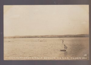 Peoria ILLINOIS RPPC 1911 ROWING BOAT RACE River SINGLE SCULLS #11 Regatta IL