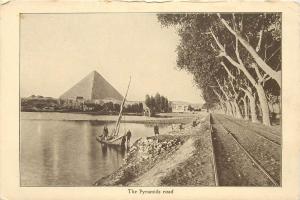 Egypt the Pyramids road vintage postcard railroad