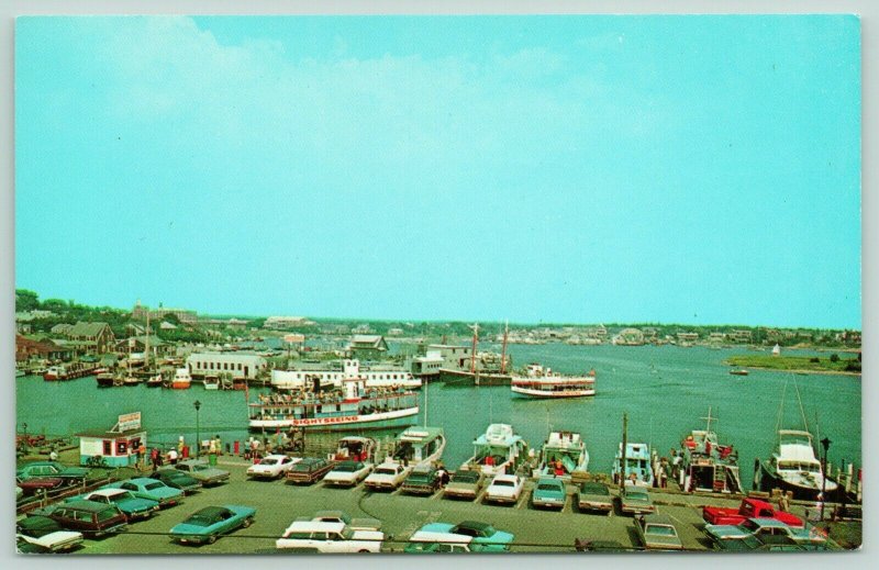 Cape Cod Massachusetts~Hyannis Harbor~Sightseeing Boat~Dock~60s Cars~1960s 