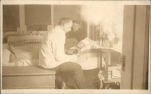 Hospital Room Interior Doctor Patient c1920 Unidentified Real Photo Postcard