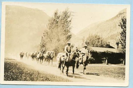 WY - Valley Ranch, Men & Horses on a Pack Trip    *RPPC