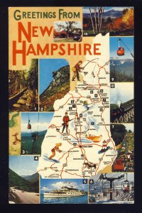 New Hampshire/NH Postcard, Flume/Tramway/Sunapee/Cog Train/Wildcat/Chocorua
