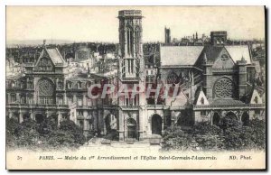 Old Postcard Paris Mayor District 1 and the church Saint Germain l'Auxerrois