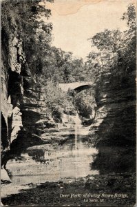 Deer Park Showing Stone Bridge, La Salle IL c1908 Vintage Postcard C46