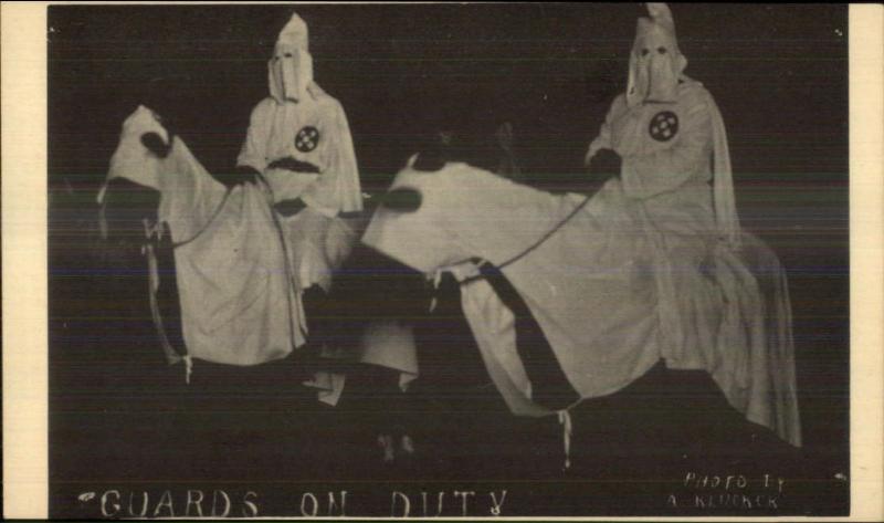 KKK Ku Klux Klan Men on Horses GUARDS ON DUTY Postal Card Postcard