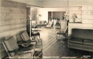1944 TAWAS CITY MICHIGAN Lobby Barnes Hotel RPPC postcard 11311