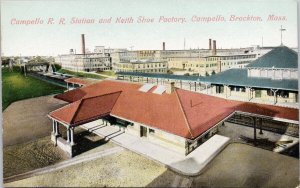 Campello Brockton MA Compello RR Station Depot Keith Shoe Factory Postcard H55