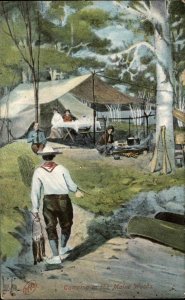 A/S Louis Akin Fishing Camping Maine Woods c1910 Vintage Postcard