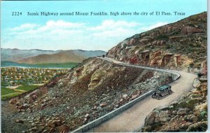 EL PASO, TX Texas Scenic HIGHWAY Around MT FRANKLIN c1940s  Car Linen   Postcard