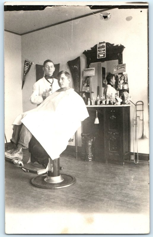 RPPC Barbershop Interior Real Photo Postcard