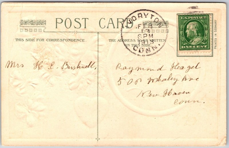 1913 Valentine Greetings Pansies Hearts New Haven Connecticut Posted Postcard