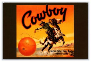 1935 Cowboy Oranges Fruit Label Tustin California UNP Contiental Postcard Z8