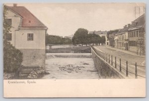 Postcard Uppsala Sweden Fyris River Dam Bridge Buildings 1900s UDB View