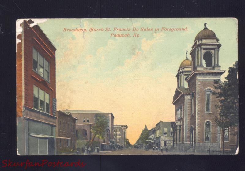 PADUCAH KENTUCKY DOWNTOWN BROADWAY STREET SCENE VINTAGE POSTCARD KY.