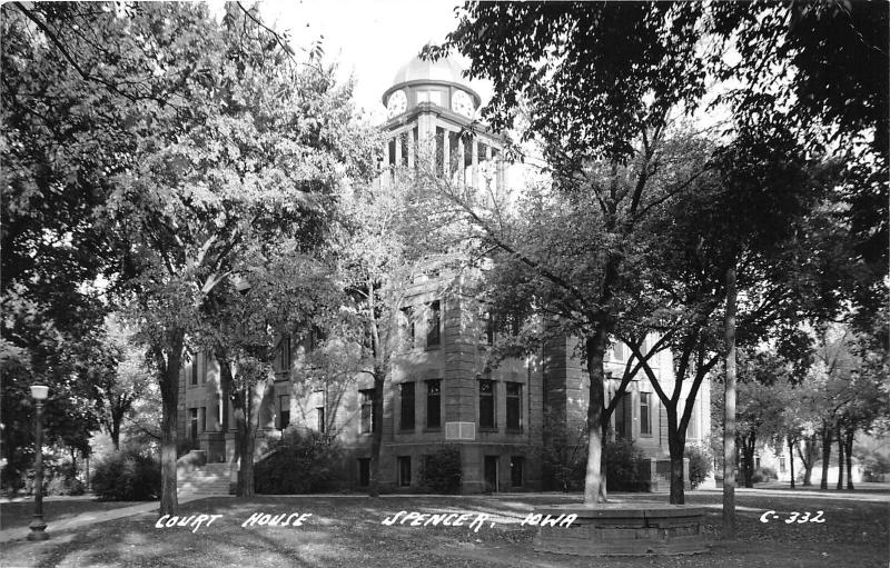 Spencer Iowa~Court House~Domed Clock Tower~Lots of Trees on Lawn~1962 RPPC