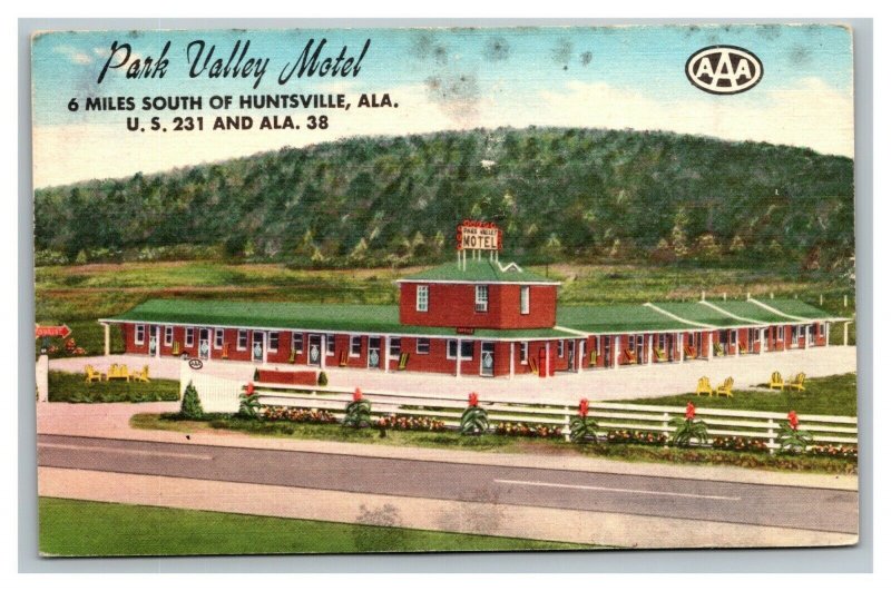 Vintage 1930's Advertising Postcard Park Valley Motel US 231 Huntsville Alabama