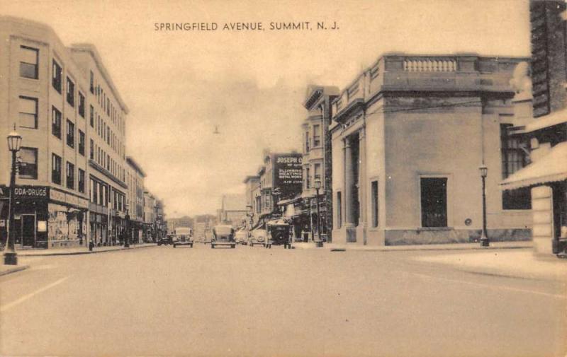 Summit New Jersey Springfield Avenue Street Scene Antique Postcard K81772