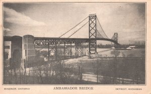 Vintage Postcard 1920's Ambassador Bridge Windsor Ontario Canada CAN Structure