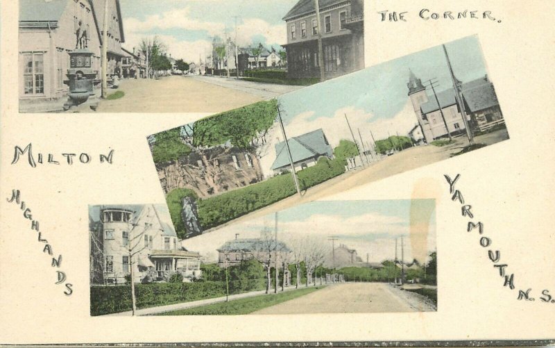 Multiview Hand-Colored Postcard;  Milton Highlands, Yarmouth NS Canada Unposted
