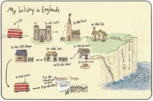 My Holiday In Boring England Gift Shop Bus Airport London Comic Humour Postcard