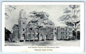 EDGEFIELD, SC ~ Artist View FIRST BAPTIST CHURCH Educational Plant Postcard