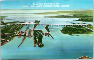 Artist drawing of Sault Ste. Marie International Bridge