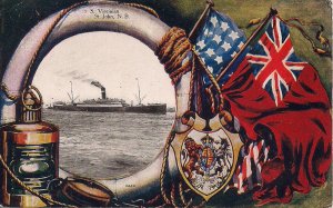 CANADA, St. John NB, RMS Virginian, US & UK Flags, Marine Motif