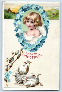 Rockford Colorado Postcard Easter Greetings Angel Flowers Pipe Berry Lamb 1909