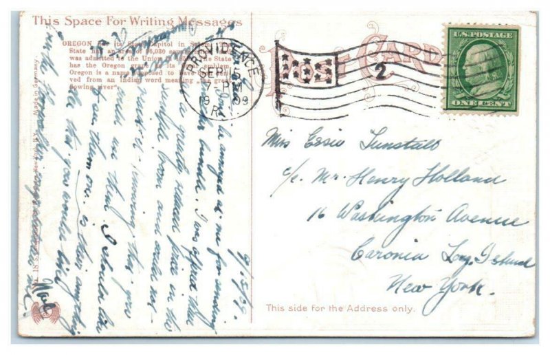 SALEM, OR Oregon ~ State CAPITOL BUILDING, Seal, Flag 1909 Langsdorf Postcard