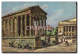 Old Postcard Fantasy Illustrator square House Nimes