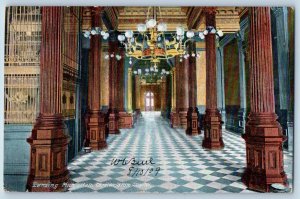 c1909 Lansing Michigan MI Main Corridor State Capitol Interior Hallway Postcard